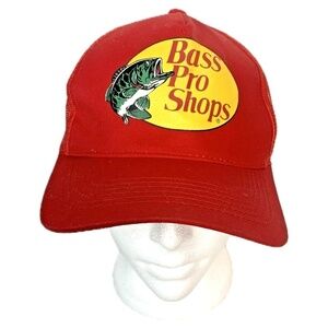 Bass Pro Shops Hat Adult Snapback Red Mesh Baseball Trucker Cap Outdoor Fishing